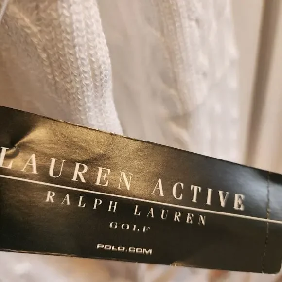 NEW Lauren Active Ralph Lauren V Neck Sweater Medium Cable White Golf w/ Crest - Picture 6 of 6